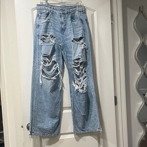 AE Dreamy Drape Ripped Super High-Waisted Baggy Wide-Leg Jean